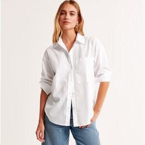 Abercrombie & Fitch Oversized Poplin Button Up Shirt Womens Large White Basic